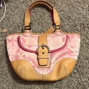 Coach Pink and Tan Shoulder Bag